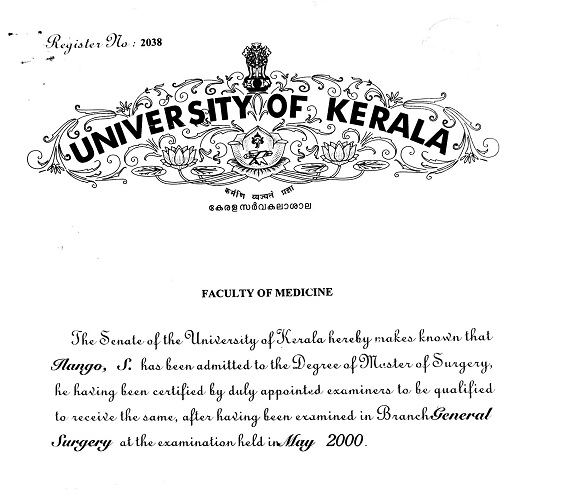 Masters Degree from the University of Kerala