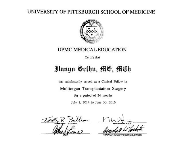 UPMC Medical Education Certification for Multiorgan Transplant surgery.